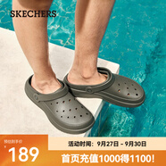 斯凱奇（Skechers）夏季男鞋洞洞鞋海邊沙灘涼鞋舒適透氣輕質(zhì)拖鞋踩屎感 橄欖綠/OLV 41