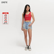 SMFK校園復(fù)古運動背心打底衫短款修身性感上衣 UTK02系列張?zhí)鞇弁?復(fù)古紅 L