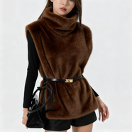 【京東直采】女士冬高領(lǐng)環(huán)保皮草無(wú)袖馬甲百搭氣質(zhì)修身外套 暖栗棕 均碼