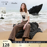 三彩2025夏季新款繡花印花小貓T恤正肩短袖圓領(lǐng)套頭衫女 米白色 M 160/84A