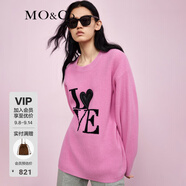 MO&Co.【綿羊毛×牦牛絨】春秋立體皮質愛心章仔寬松落肩毛衣摩安珂 玫紅色-第1批 M 165