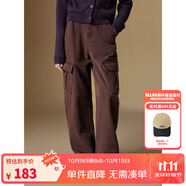 ELLE KIDS童裝 工裝彎刀牛仔褲女童秋季新款復(fù)古學(xué)院字母繡花褲子 紅咖色 165 (M)
