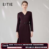 愛特愛（EITIE）氣質(zhì)魚尾修身包臀收腰顯瘦V領釘珠呢子連衣裙大牌冬季新款7207924 酒莊紅60 S 155