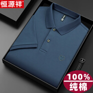 恒源祥男士短袖t恤純棉翻領(lǐng)體恤商務(wù)寬松絲光全棉半袖中年polo衫 藍灰色 L _【125-140斤】