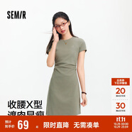 森馬（Semir）連衣裙女圓領(lǐng)收腰彈力針織裙2025夏刺繡休閑短裙辣妹109325114001