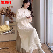恒源祥秋冬羊毛衣裙女寬松中長款過膝連衣裙加絨加厚洋氣內(nèi)搭針織打底衫 編碼ASO--米白色 2XL