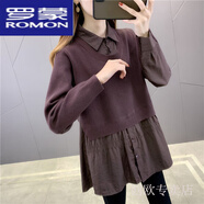 羅蒙（ROMON）2025春秋新款假兩件毛衣女POLO領(lǐng)拼接套頭韓版寬松高檔針織打底衫 咖啡色 S 80/95斤