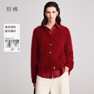 初棉亮片開(kāi)衫微寬松毛衣外套女25秋冬長(cháng)毛絨感兔毛針織厚款上衣 馬斯紅 L