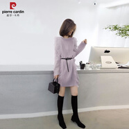 皮爾卡丹（pierre cardin）紫色寬松毛衣裙中長款百搭針織連衣裙歐洲站秋冬女裝2025新款百搭 紫色配腰帶 M