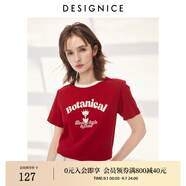 迪賽尼斯（DESIGNICE）2024年夏季新款美式復(fù)古風(fēng)百搭簡約印花圓領(lǐng)短袖T恤女 紅色 M