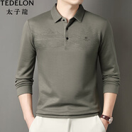 太子龍（TEDELON）春秋季男士印花長(cháng)袖t恤polo衫中年翻領(lǐng)絲光棉上衣商務(wù)休閑體恤衫 灰綠 M