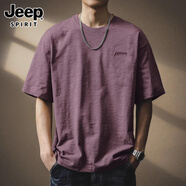 JEEP SPIRIT正品吉普高端短袖男簡(jiǎn)約竹節(jié)棉t恤男夏季薄款寬松大碼純棉上衣男 2682醬紫T恤 M 碼  適合110-130斤