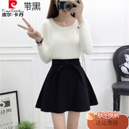 皮爾卡丹（pierre cardin）秋冬加厚毛呢半身裙女高腰A字防走光短褲裙大碼百搭 黑色交叉帶 L (105-120斤)