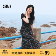 森馬（Semir）連衣裙女開叉泡泡袖中長(zhǎng)裙夏方領(lǐng)雪紡碎花裙浪漫109324114014