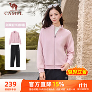 駱駝（CAMEL）立領長袖運動服女裝休閑衛(wèi)衣兩件套裝 C24CARLG644 剛柔粉/黑 L