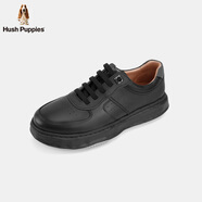 暇步士（Hush Puppies）男士休閑板鞋真皮2025新款簡(jiǎn)約百搭緩震小白鞋 曜石黑 39