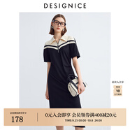 迪賽尼斯（DESIGNICE）2024年夏季新款通勤風(fēng)休閑顯瘦拼接Polo領(lǐng)高腰短袖連衣裙 黑白 M