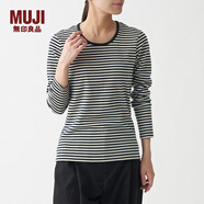 無(wú)印良品 MUJI 女式 彈力羅紋編織長(cháng)袖T恤打底衫上衣女款內搭春秋BBC03A1A 淺米色X圖案 S (155/80A)