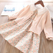 G.duck女.童碎花連衣裙套裝2025春秋新款兒1童秋裝裙子女寶寶韓版兩件套 紫色裙子+開(kāi)衫毛線(xiàn)衣 100 cm