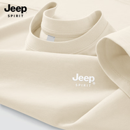 JEEP SPIRIT吉普短袖JEEP體恤打底休閑夏季寬松純棉圓領(lǐng)男士上衣半袖T恤 【純棉】jpK米白 單件 S