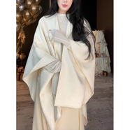 MDUG輕奢品牌新中式斗篷外套披千金肩女秋新款外搭感雙面呢子大衣披風(fēng) 均碼 10%羊絨 90%綿羊毛 均碼 米白色斗篷 羊絨羊毛斗篷 (酸性印花工藝)