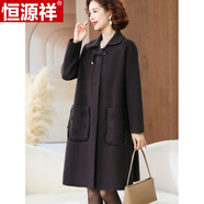恒源祥中年媽媽秋冬裝雙面仿羊絨毛呢外套中長(cháng)款大碼貴夫人風(fēng)衣女厚大衣 黑色外套+黑色毛衣 2XL 125-135斤
