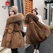 皮爾卡丹潮派克服女短款2025冬季新款韓版寬松時(shí)尚大毛領(lǐng)加厚毛絨休閑棉衣 咖啡色 XL