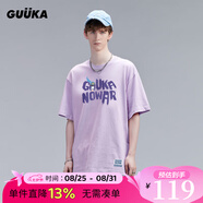 古由卡（GUUKA）xSANK嘻哈潮牌t恤男士短袖夏季情侶裝劉宇同款休閑寬松五分半截袖 淺紫色 F4661 2XL