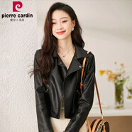 皮爾卡丹（pierre cardin）歐洲站女士皮衣2025新款春秋短款修身顯瘦百搭機車小個子pu外套 黑色春秋款 XS 75斤左右
