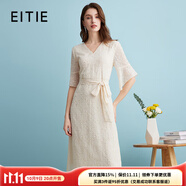 愛(ài)特愛(ài)（EITIE）時(shí)尚高級感繡花V領(lǐng)顯瘦喇叭袖雪紡連衣裙夏季新款女B2407328 香檳白13 M 160