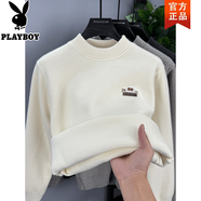 花花公子（PLAYBOY）【一體絨】加絨加厚男士毛衣新款男裝半高領(lǐng)潮冬季保暖針織打底衫 米白色 2XL 建議體重145-165斤