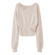 小紅書(shū)推薦Luna7xi老錢(qián)風(fēng)鉤花長(cháng)袖收腰針織上衣休閑寬松直筒長(cháng)褲 杏色上衣 S