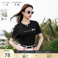 三彩大碼女裝2025夏新款寬松圓領(lǐng)T恤蕾絲蝴蝶結(jié)短袖胖MM