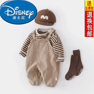 迪士尼（Disney）嬰兒背帶褲套裝男女寶寶兩件套春秋裝連體褲洋氣外出服網(wǎng)紅可愛(ài)萌 咖色背帶褲+咖啡色衛(wèi)衣 90