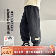 左西童裝男童加絨褲子冬季加厚2025秋新款兒童一體絨燈芯絨長褲 灰色【加絨】 150 建議身高150cm左右