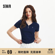 森馬（Semir）polo衫女短款收腰翻領(lǐng)襯衫25夏刺繡涼感緊身T恤辣妹109325115005