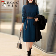 啄木鳥(niǎo)高領(lǐng)針織連衣裙女秋冬新款顯瘦加厚毛衣打底裙子潮2025年秋冬新款 寶藍色 S 【90-105斤】