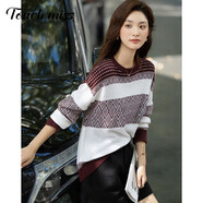 塔馳密司（touchmiss）復(fù)古提花線衫女2025秋季新款慵懶風(fēng)軟糯圓領(lǐng)針織衫上衣 安可拉紅 L