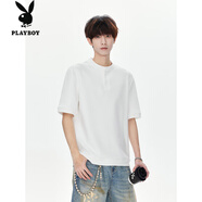 花花公子（PLAYBOY）領(lǐng)簡約基礎(chǔ)短袖上衣男女寬松百搭休閑感半袖t恤 白色 M
