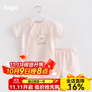 寬葉竹嬰兒短袖套裝純棉男女寶寶夏季薄款衣服短褲分體兩件套新生幼兒裝 粉色短袖套裝 66 #【身高59-66cm3-6個月】