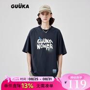 古由卡（GUUKA）xSANK嘻哈潮牌t恤男士短袖夏季情侶裝劉宇同款休閑寬松五分半截袖 深灰色 F7587 XL