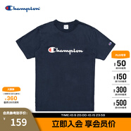 Champion夏季經(jīng)典款印花草寫LOGO圓領(lǐng)休閑運(yùn)動(dòng)T恤無(wú)性別冠軍短袖男女情侶 藏青色(偏薄） M