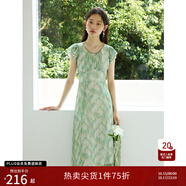 自巧小個子黑白格紋氣質(zhì)顯瘦度假連衣裙女2024夏裝新款收腰中長裙 丁達(dá)爾綠 L (5碼)