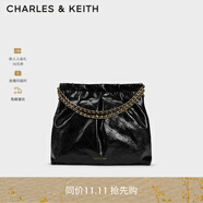 CHARLES&KEITH子母鏈條大容量流浪包托特包單肩斜挎包女包生日禮物CK2-40671449 Black黑色 L