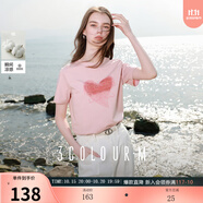 三彩【遮熱光盾】2025夏季新款涼感字母愛心T恤短袖套頭衫M 櫻花粉 M 160/84A