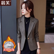 晨芙小西裝外套女韓版時尚休閑短款小個子氣質(zhì)顯瘦西服百搭工作服上衣 單件加棉灰色西裝 M 建議90-100斤