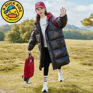 G.DUCKKIDS女童羽絨服長(cháng)款冬季2025新品洋氣兒童白鴨絨加厚外套免洗大童冬裝 黑色(加厚升級版) 150 cm