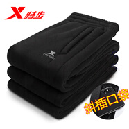 特步（XTEP）運(yùn)動(dòng)褲女褲加絨長褲冬季款加厚針織褲保暖休閑衛(wèi)褲高腰小腳褲子女 黑色【加厚/直筒款】 L /170