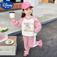 迪士尼（Disney）女寶寶春裝洋氣長(cháng)袖時(shí)尚休閑運動(dòng)套裝小女孩魔術(shù)貼衛衣卡通兩件套 粉色 130 cm