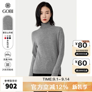 GOBI戈壁高領(lǐng)雙翻領(lǐng)短款寬松毛衣長(zhǎng)袖羊絨衫女士打底山羊絨針織衫 淺灰色 XS